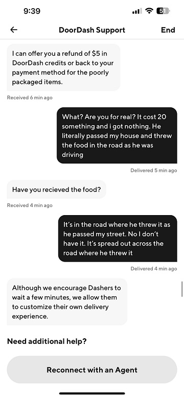 Reddit User Exposes How DoorDash Customer Service Responded After a DoorDasher Threw His Food in the Road