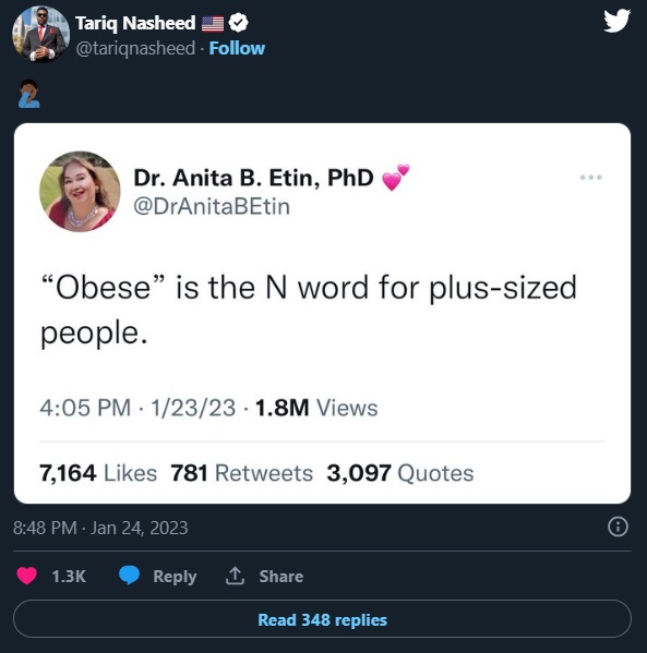 Social Media Reaction to Dr. Anita B. Etin Comparing 'Obese' to N-Word Racial Slur