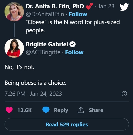 Social Media Reaction to White Woman Dr. Anita B. Etin Comparing 'Obese' to N-Word Racial Slur