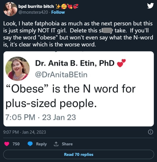 Social Media Reaction to Dr. Anita B. Etin Comparing 'Obese' to N-Word Racial Slur