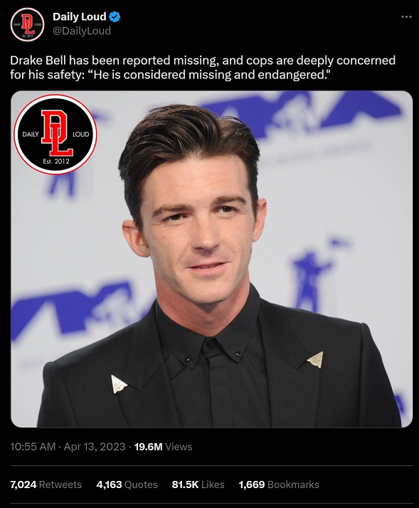 Drake Bell Reacts to Reports of Him Missing By Calling Out People for ...