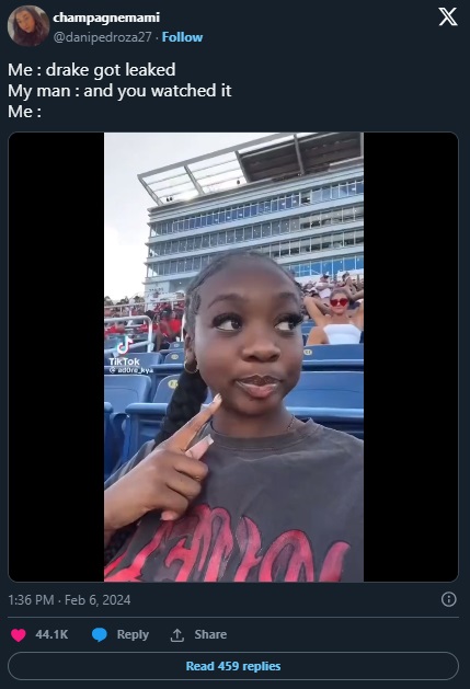 A woman's Drake leaked tape reaction