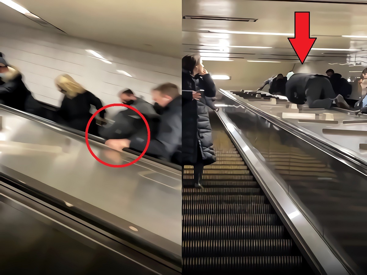 Photo of people running from Grand Central Escalator Fight in Manhattan New York.