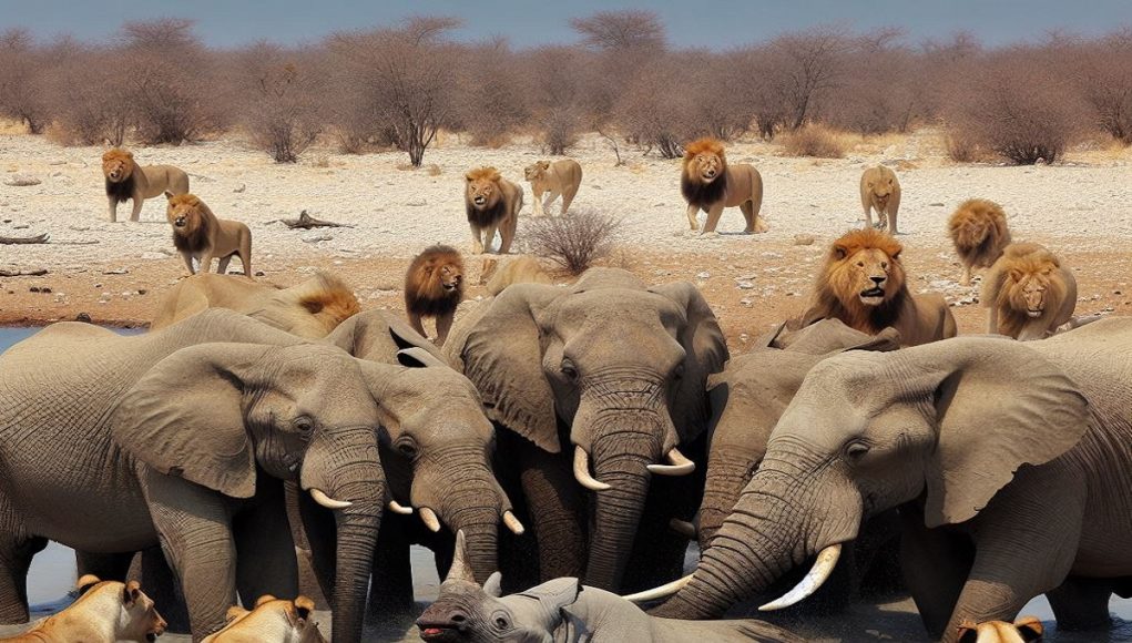 elephants-saving-stuck-rhino-from-lions