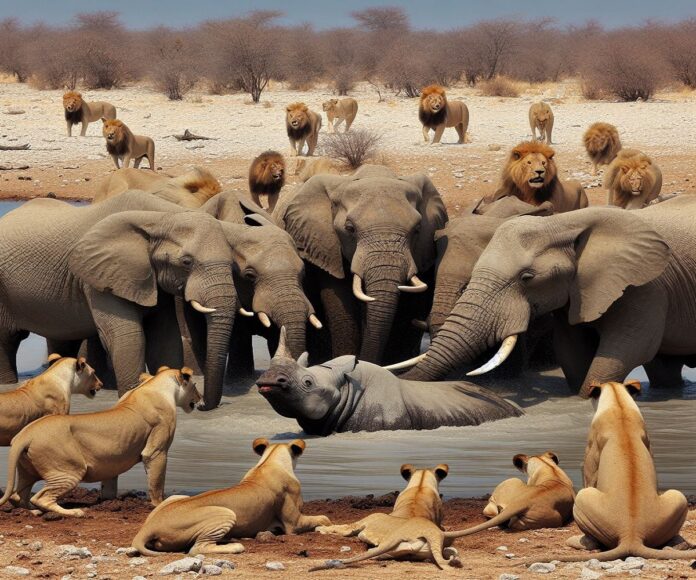 elephants-saving-stuck-rhino-from-lions