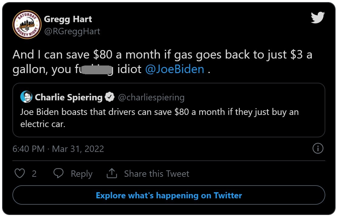 Social media reaction to Joe Biden's 'Save $80' by buying an Electric car comment during speech.