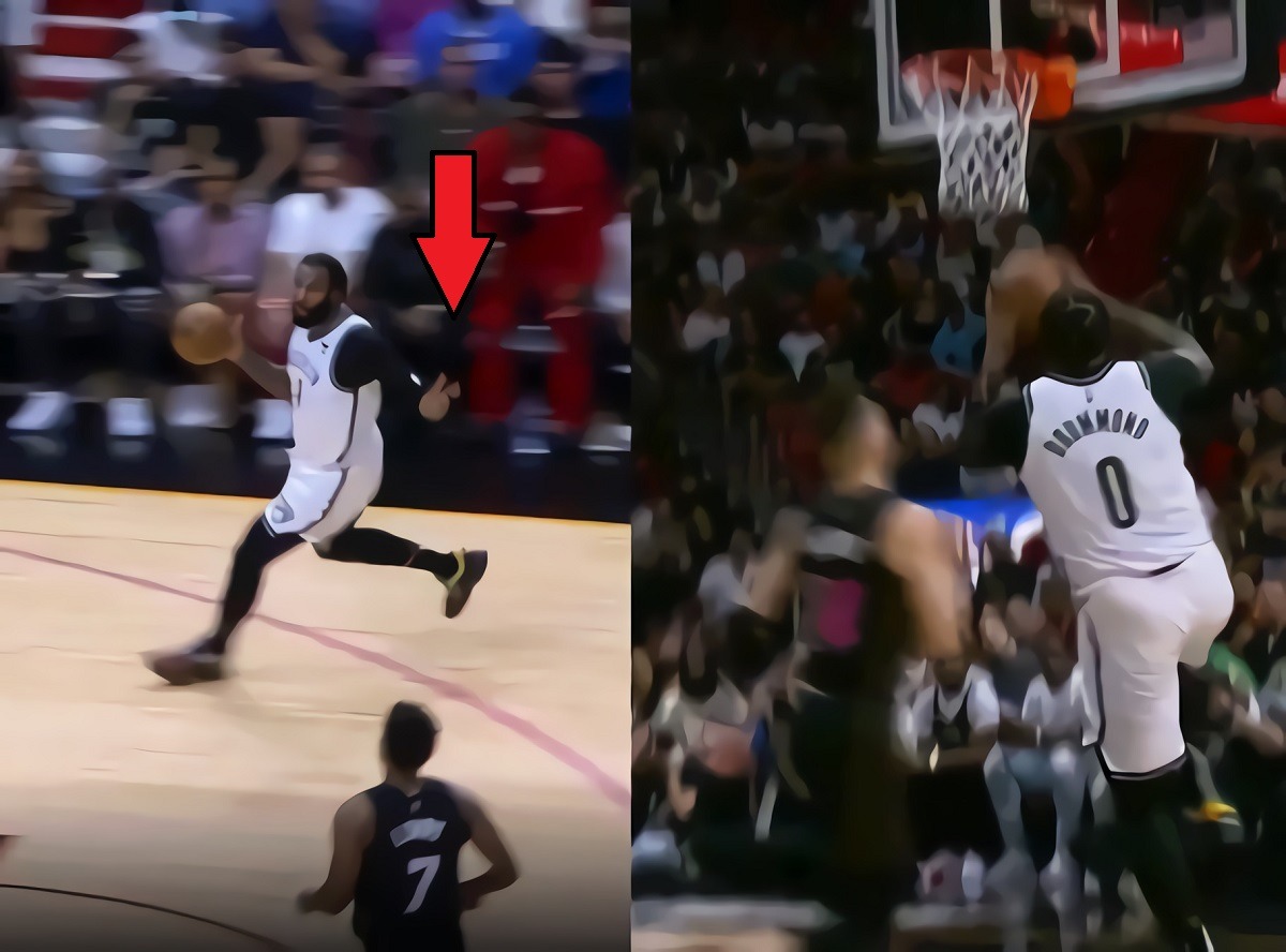Andre Drummond peace sign gesture at Tyler Herro during Heat vs Nets.