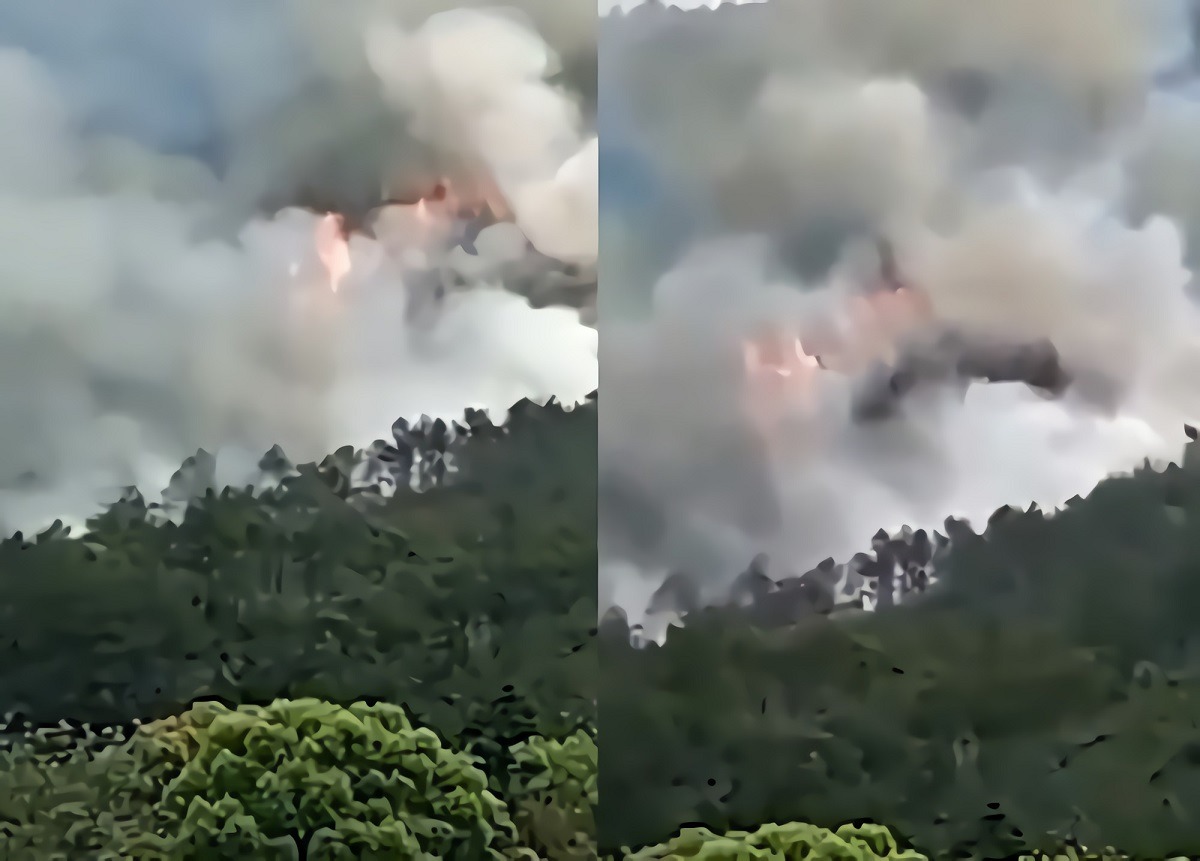 Video screenshot of China Eastern MU5735 Boeing 737 Plane Crash Aftermath Showing Massive Mountain Fire.