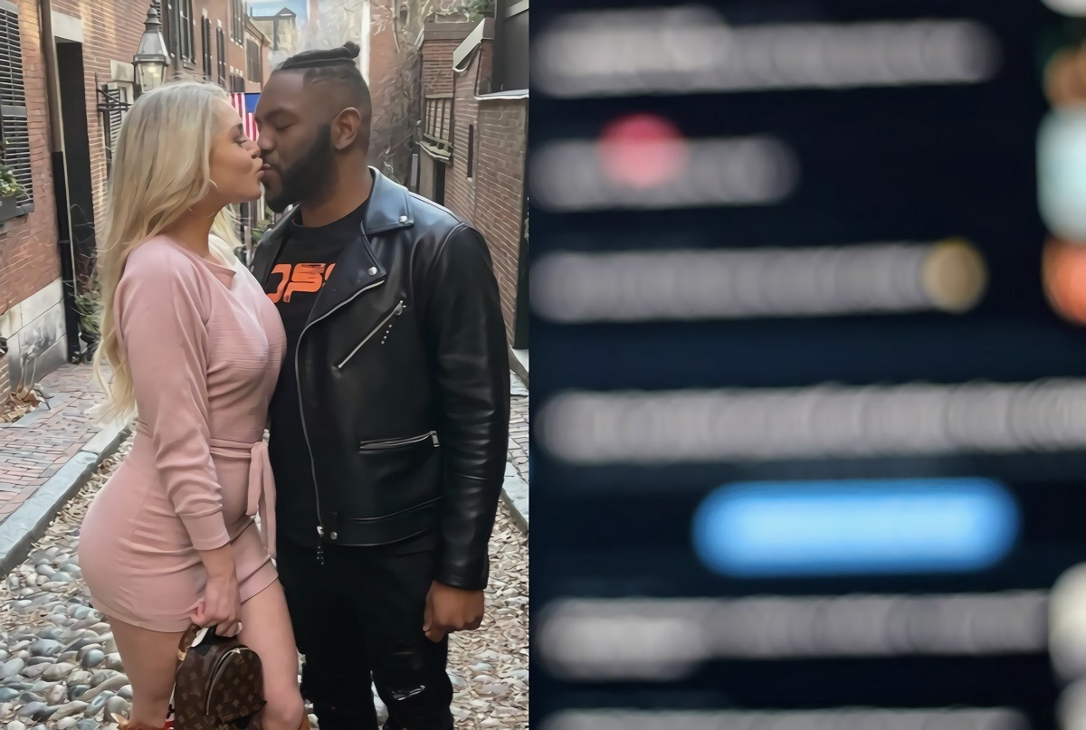 Photo of Christian Toby Obumseli kissing his girlfriend Courtney Tailor on OnlyFans.