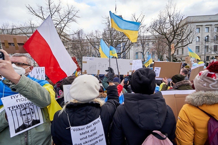 People Protesting Ukraine War in Berlin, Germany.