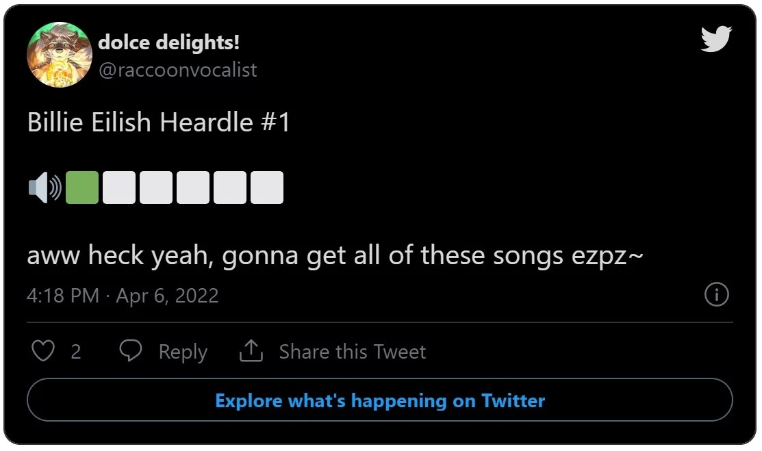 Photo of someone's Billie Eilish Heardle score.