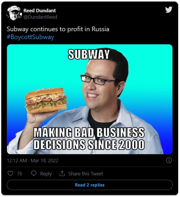 People Expose Subway Blocking People on Twitter as 'Boycott Subway' Trends Due to Ukraine War.