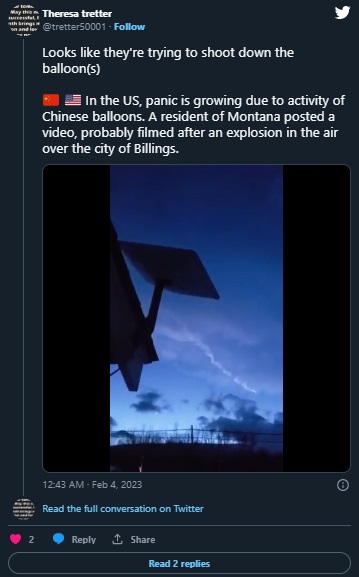 massive explosion in Billings Montana Chinese Spy Balloon falling out sky conspiracy theory.