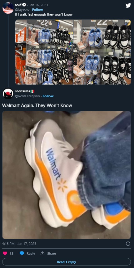And-1 Fake Jordan Sneakers in Walmart Spark 'They Won't Know' Fake Shoe Twitter Thread Leading to Someone Getting Caught Wearing Them on TikTok