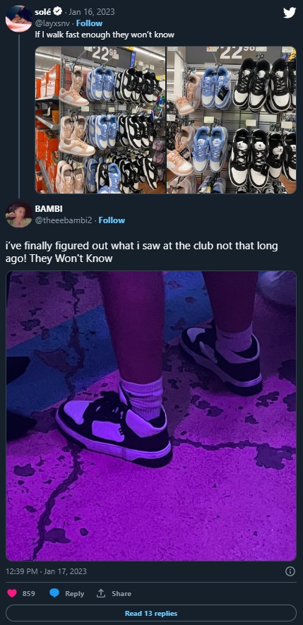 And-1 Fake Jordan Sneakers in Walmart Spark 'They Won't Know' Fake Shoe Twitter Thread Leading to Someone Getting Caught Wearing Them on TikTok