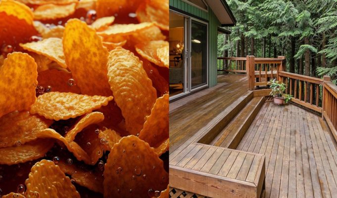 The Massive Size of Oil Stain Fritos Chips Leave on Unfinished Wood Shocks Social Media