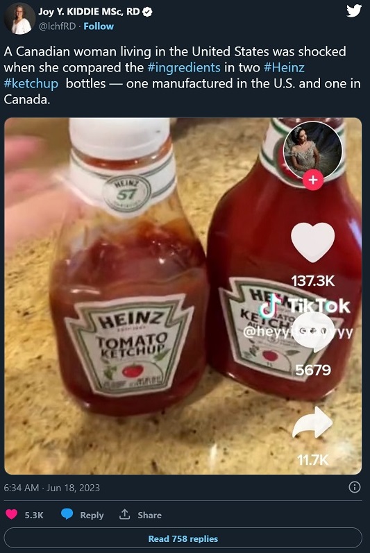 What is the Difference in Ingredients Between Heinz Ketchup in America vs Heinz Ketchup in Canada?