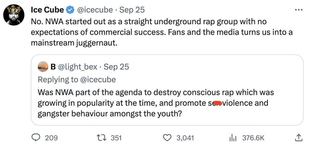 Ice Cube Responds to Twitter Thread Blaming NWA For Destroying the Black Community