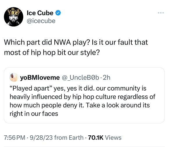 Ice Cube Responds to Twitter Thread Blaming NWA For Destroying the Black Community