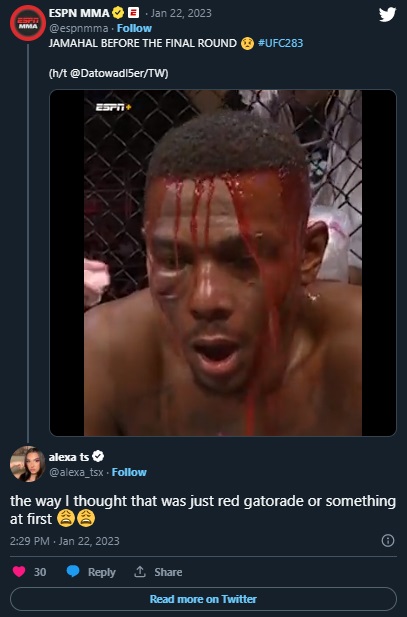 Jamahal Hill's Head Bleeding 'Gatorade' Before Final Round at UFC 283 Goes Viral