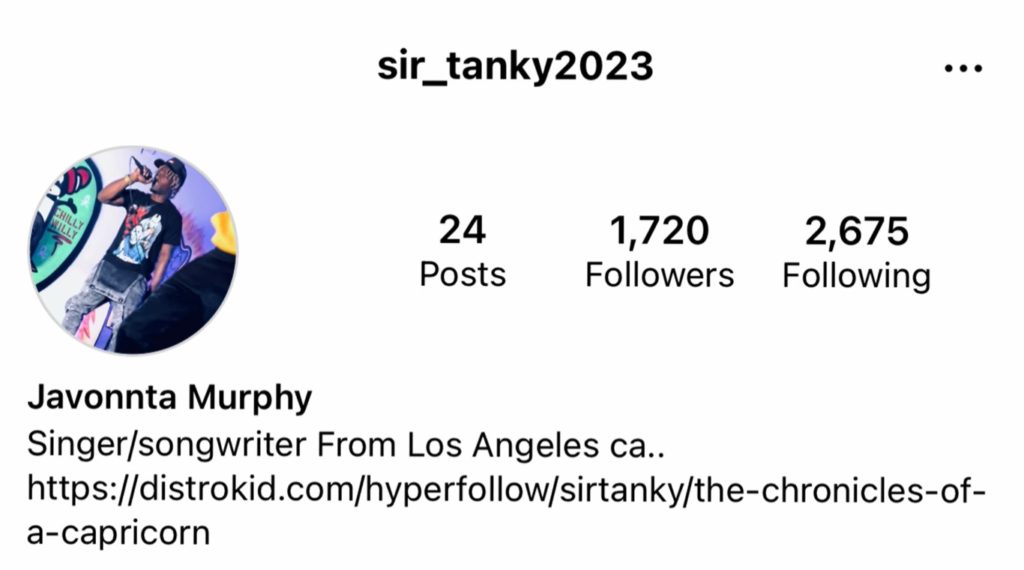 California Rapper Javonnta aka Sir Tanky's Instagram page @sir_tanky2023