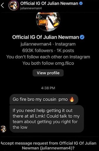 Alleged leaked DM evidence of Julian Newman Instagram Scamming Rappers