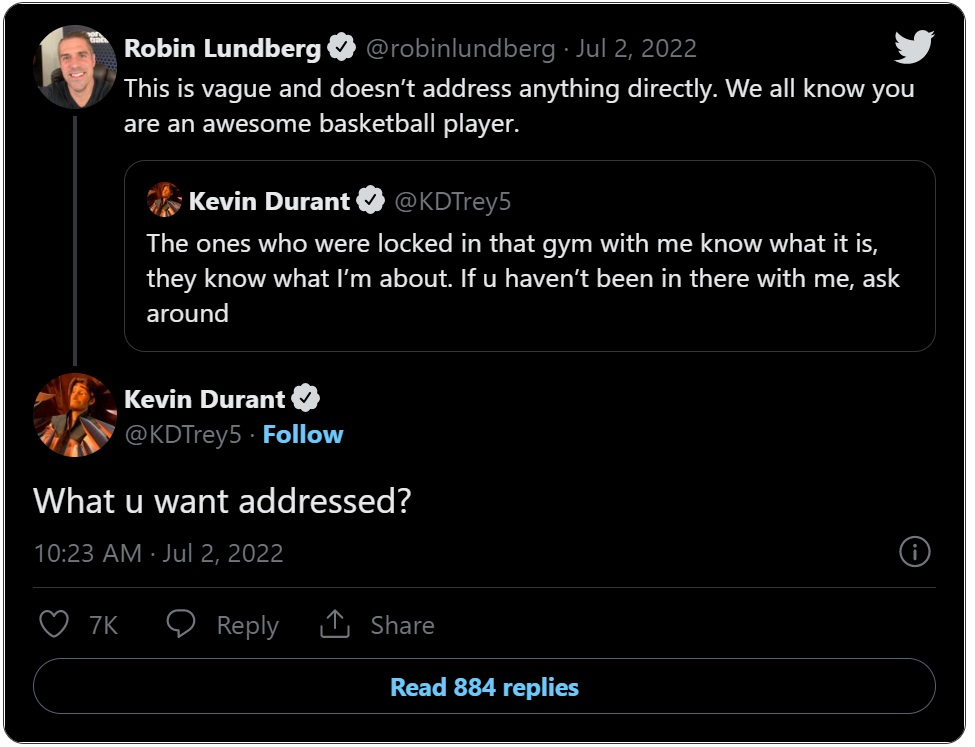 Kevin Durant speaking to Robin Lundberg about trade