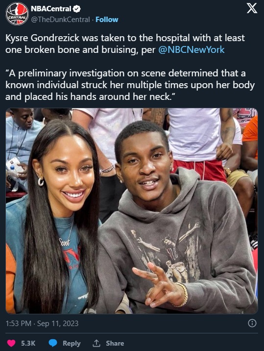 Kevin Porter Jr Allegedly Broke a Bone on WNBA Girlfriend Kysre Gondrezick and Choked Her Before Domestic Violence Arrest