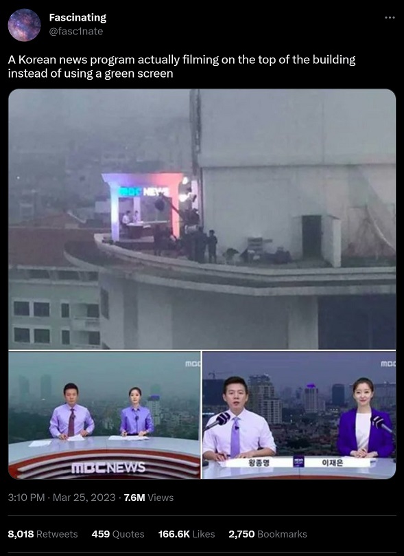 Korean News Station MBC Filming On Top Skyscraper Building Instead of Using Green Screen