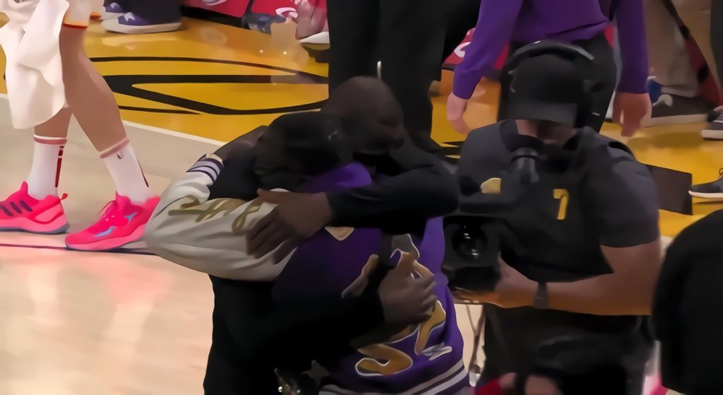 Lebron James hugging Shannon Sharpe after Lakers Beat Hawks