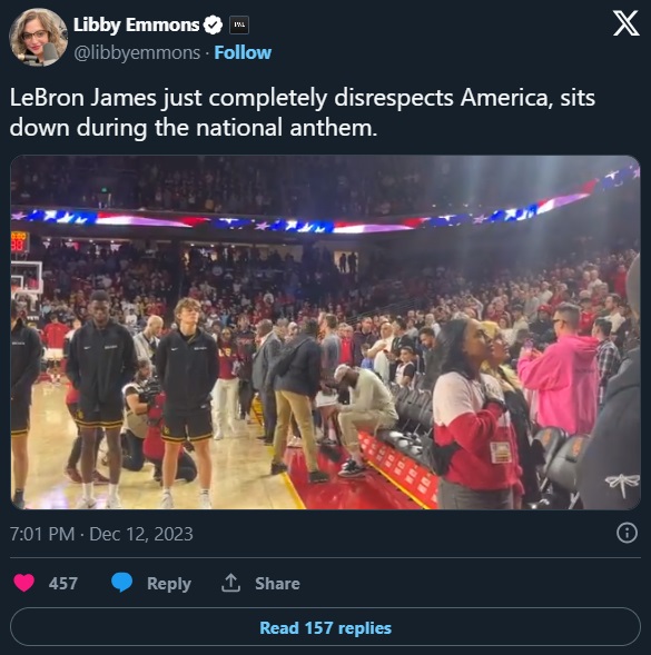 Libby Emmons accusing Lebron James of disrespecting National Anthem at Bronny James College Debut