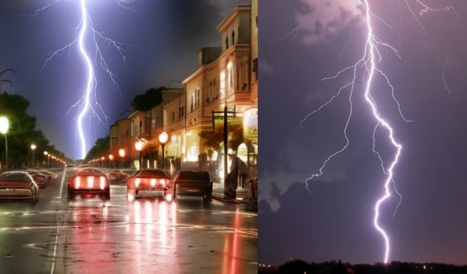 Video Shows Lighting Striking Moving Car then Entire Town Runs to Rescue the Driver and His Family