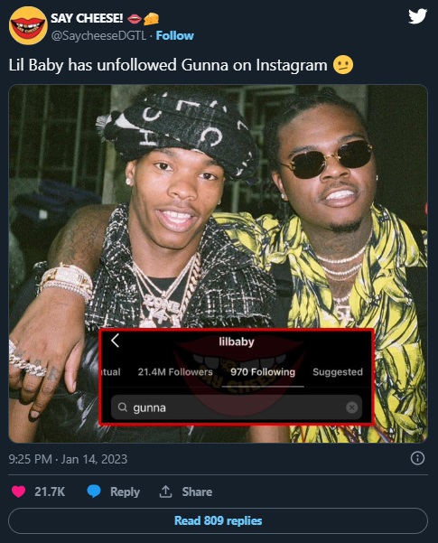 Gunna deactivates Instagram after Meek Mill and Lil Baby unfollow him for snitching allegations