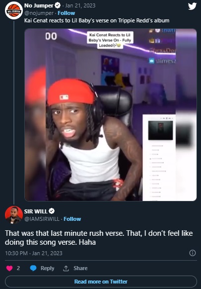 Kai Cenat's Reaction to Lil Baby's 'Fully Loaded' Verse on Trippie Redd's Album Sparks Roast Session