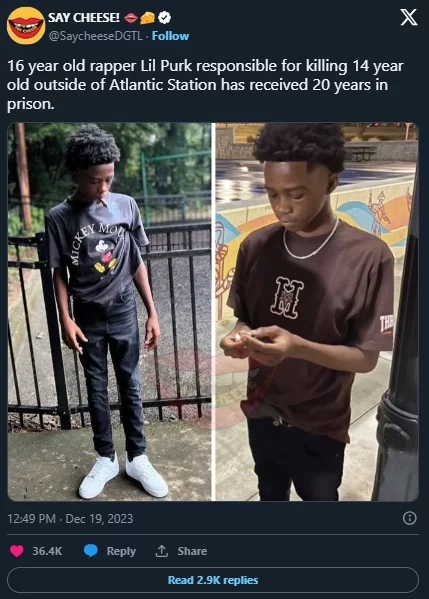 Social Media Reacts to 16 Year Old Rapper Lil Purk Who Murdered a 12 Year Old Sentenced to 20 Years in Prison