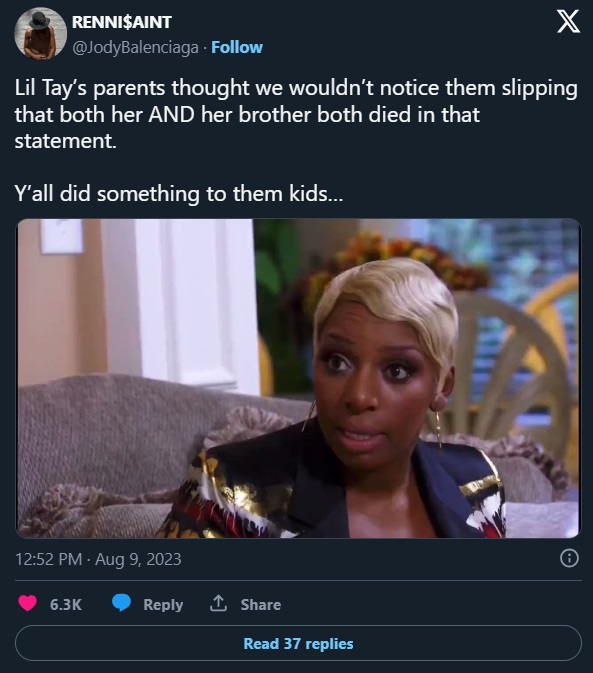 social media user providing evidence to support his conspiracy theory that Lil Tay's parents murdered she and her brother