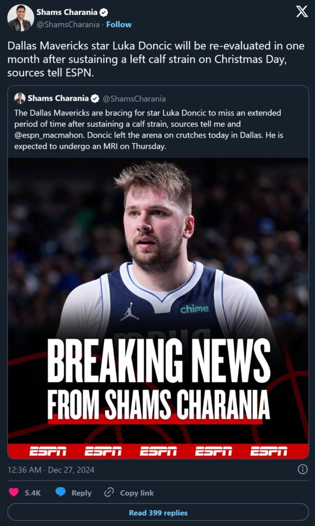 Luka Doncic Hasn't Played an NBA game Since His Fourth Calf Injury in Two Years