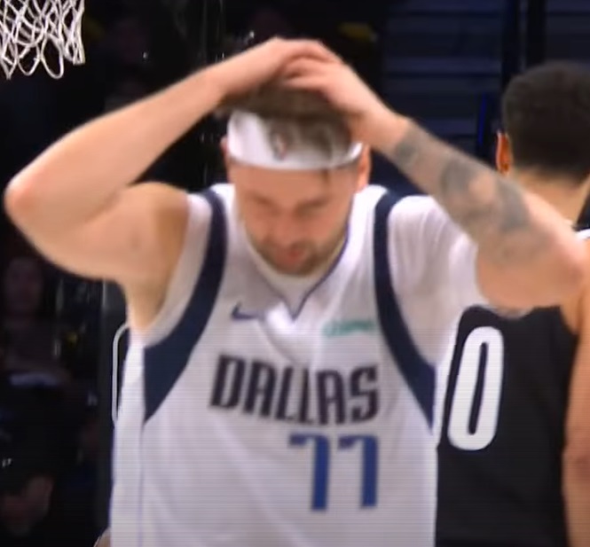 Luka Doncic reacting to Kyrie Irving's Alley Oop dunk