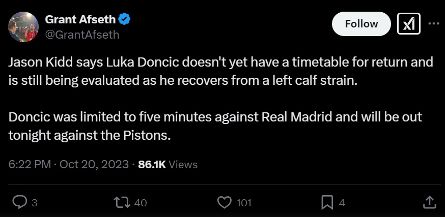 Luka Doncic Sustained His Second Calf Injury in 2023 During the Olympic Qualifiers