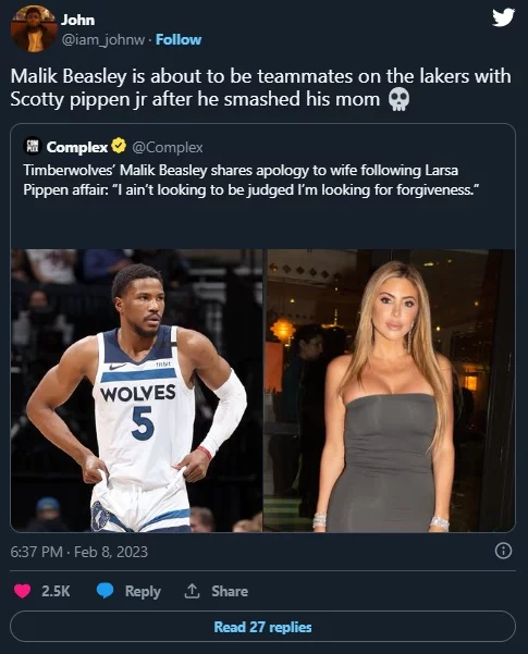 Scotty Pippen Jr. Memes Trend After Malik Beasley Who Smashed His Mom Larsa Pippen Becomes New Lakers Teammate