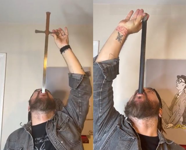 Man Exposes the Illusion Trick Behind How Magicians Swallow Swords Leading to Unexpected Reactions