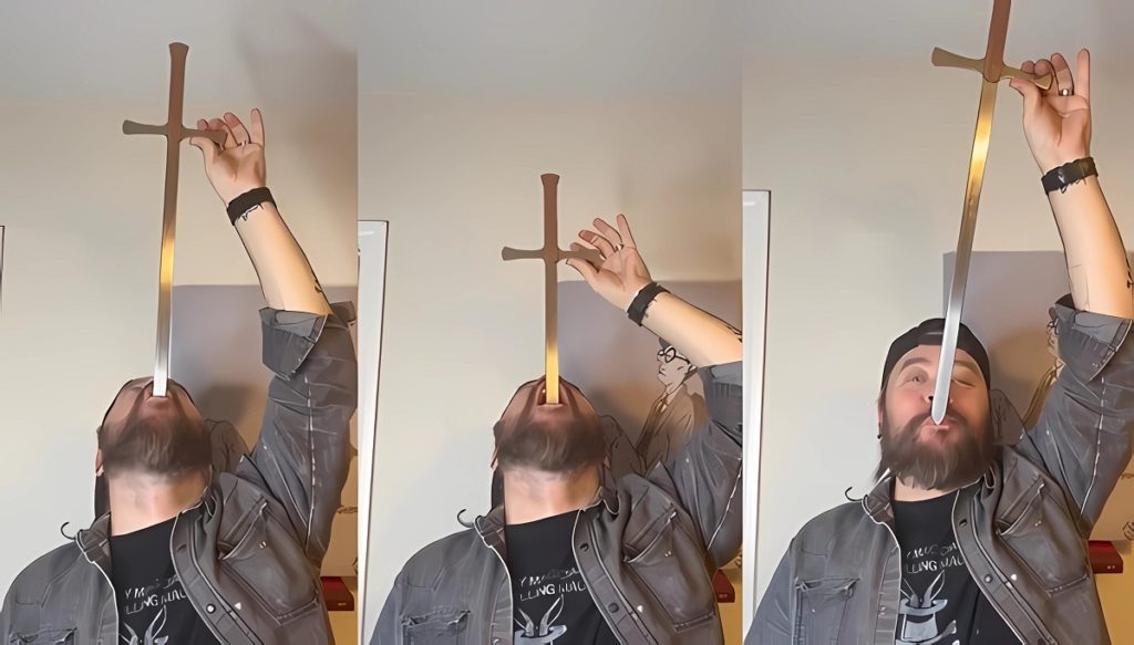 Man Exposes the Illusion Trick Behind How Magicians Swallow Swords using sheath