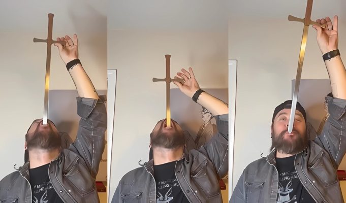 Man Exposes the Illusion Trick Behind How Magicians Swallow Swords Leading to Unexpected Reactions