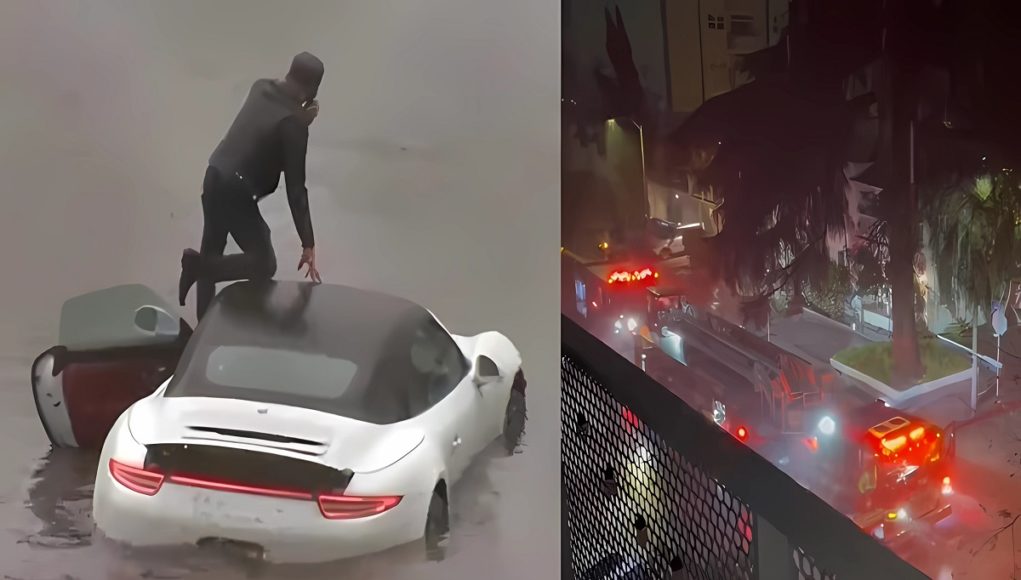 man-on-porsche-in-la-flash-flood-water