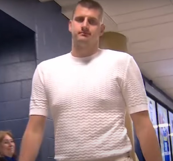 Nikola Jokic's nipples in pregame outfit during Inisde the NBA