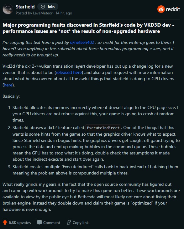 VKD3D Developer Allegedly Discovers Major Programming Faults in Starfield's Code