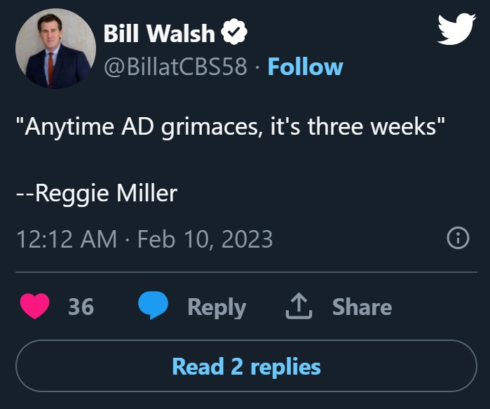 Social Media Reacts to Reggie Miller Dissing Anthony Davis with "Anytime AD Grimaces it's Three Weeks" Joke After Injury Scare