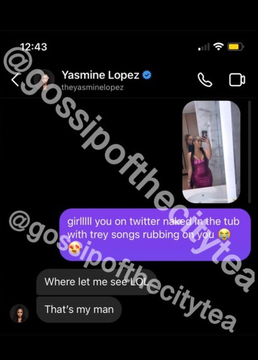 Leaked text messages showing that Trey Songz is smashing Yasmine Lopez.