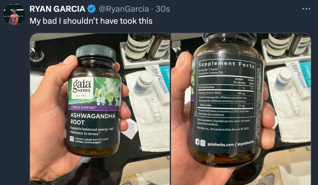 Ryan Garcia Reacts to Failed Drug Test by Showing Bottle of Ashwagandha Root 