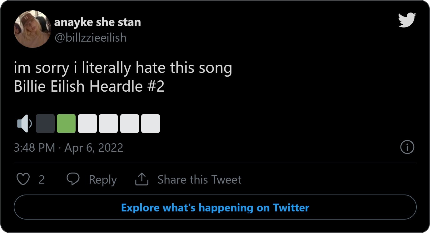 Photo of person's Billie Eilish Heardle score.